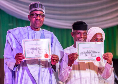 INEC Presents Certificates Of Return To Buhari, Osinbajo