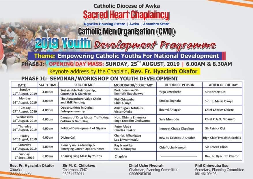 CMO Sacred Hearts Chaplaincy, Ngozika Housing Estate Awka Commences Empowerment Seminar For Youths