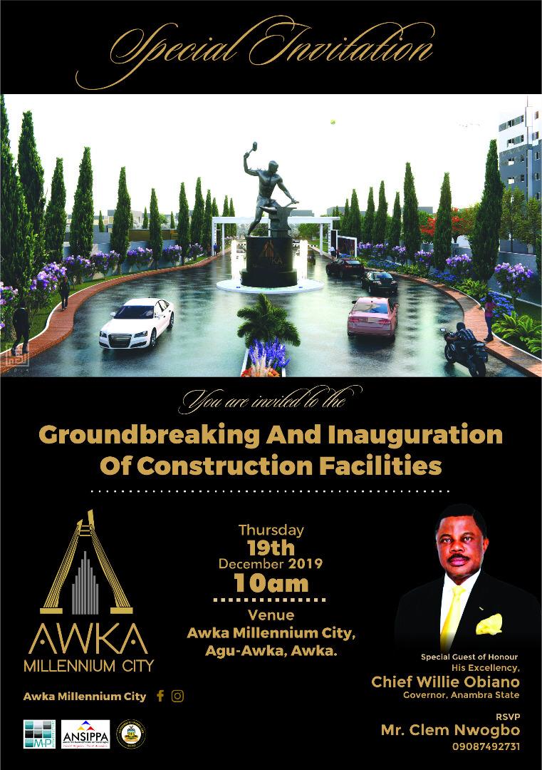 Governor Obiano To Perform The Groundbreaking Function At Awka Millennium City Today