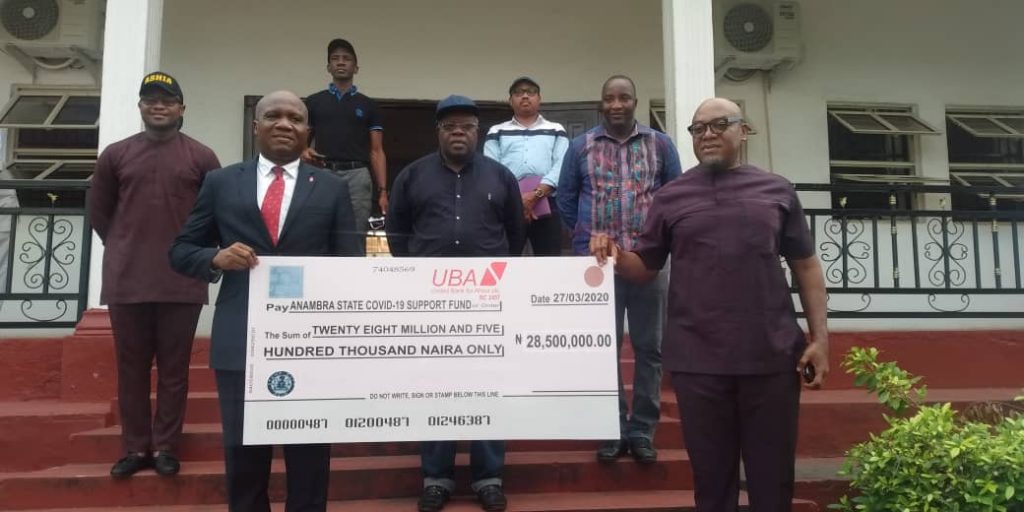 UBA Donates 28 Million, Five Hundred Thousand Naira to Anambra State Government To Fight Coronavirus