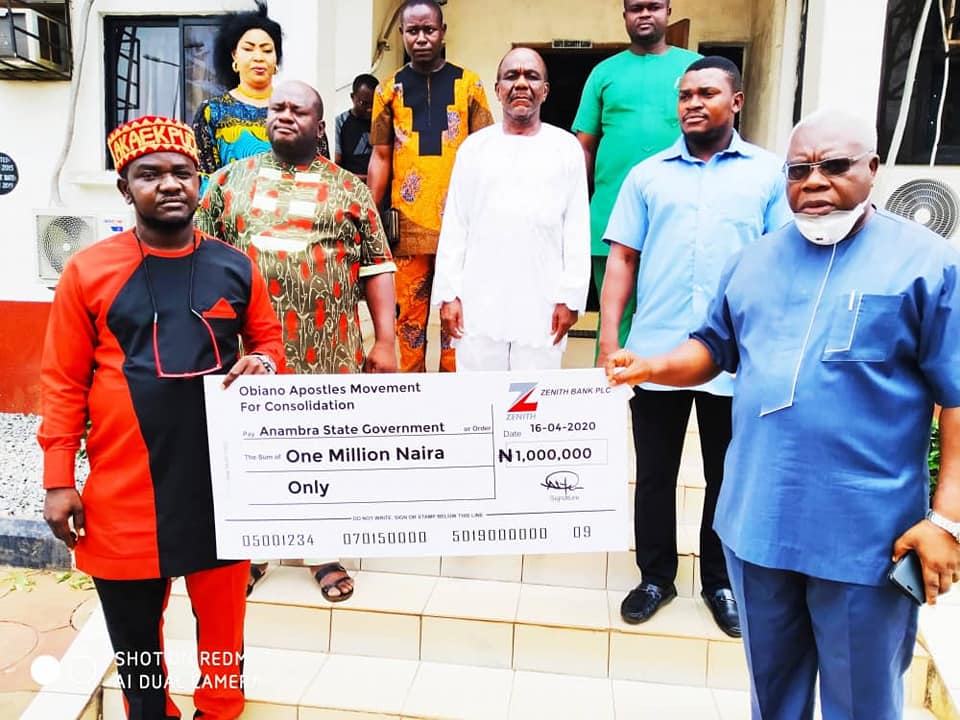 COVID-19 Response: Obiano Apostles Movement For Consolidation Donates One Million Naira To Anambra State Government.