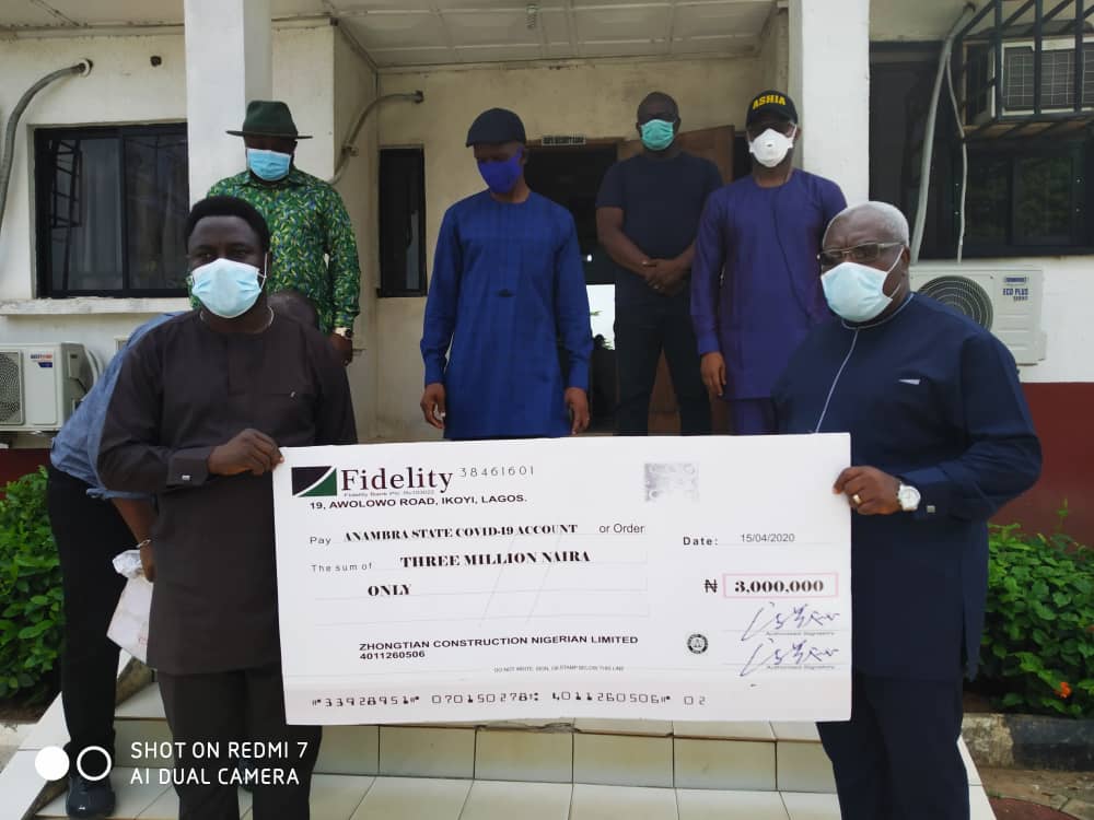 COVID-19 Response: Zhongtian Construction Nigeria Limited Donates N3M To Anambra State Government To Help Fight Covid-19