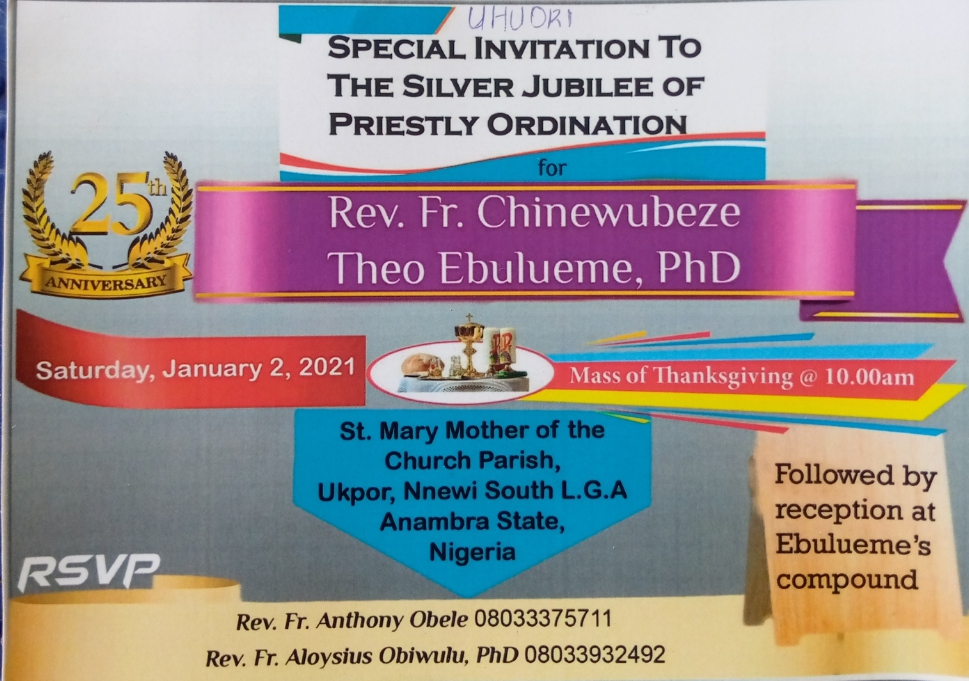 Commentary: Silver Jubilee Of The Ordination Of Father Theo Ebulueme