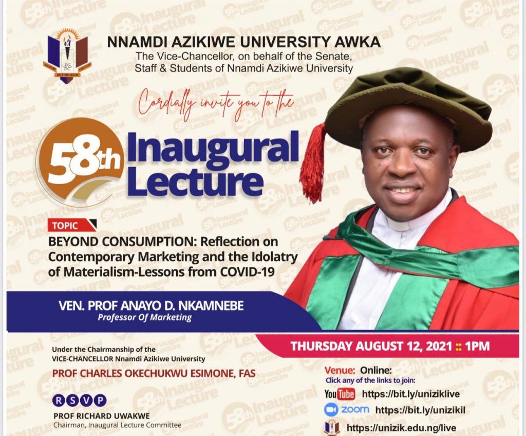 Prof. Anayo Nkamnebe To Deliver 58th Inaugural Lecture Of Nnamdi Azikiwe University Today