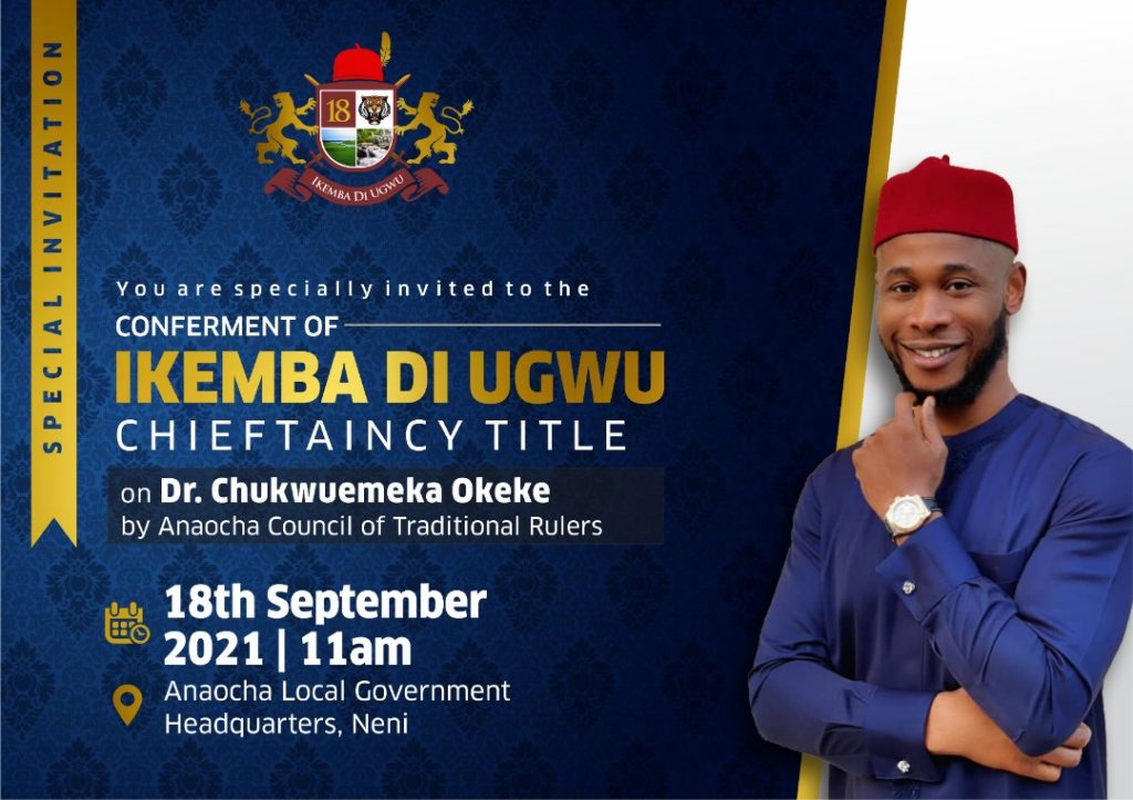 Commentary: Conferment Of Chieftaincy Title On Dr. Chukwuemeka Okeke