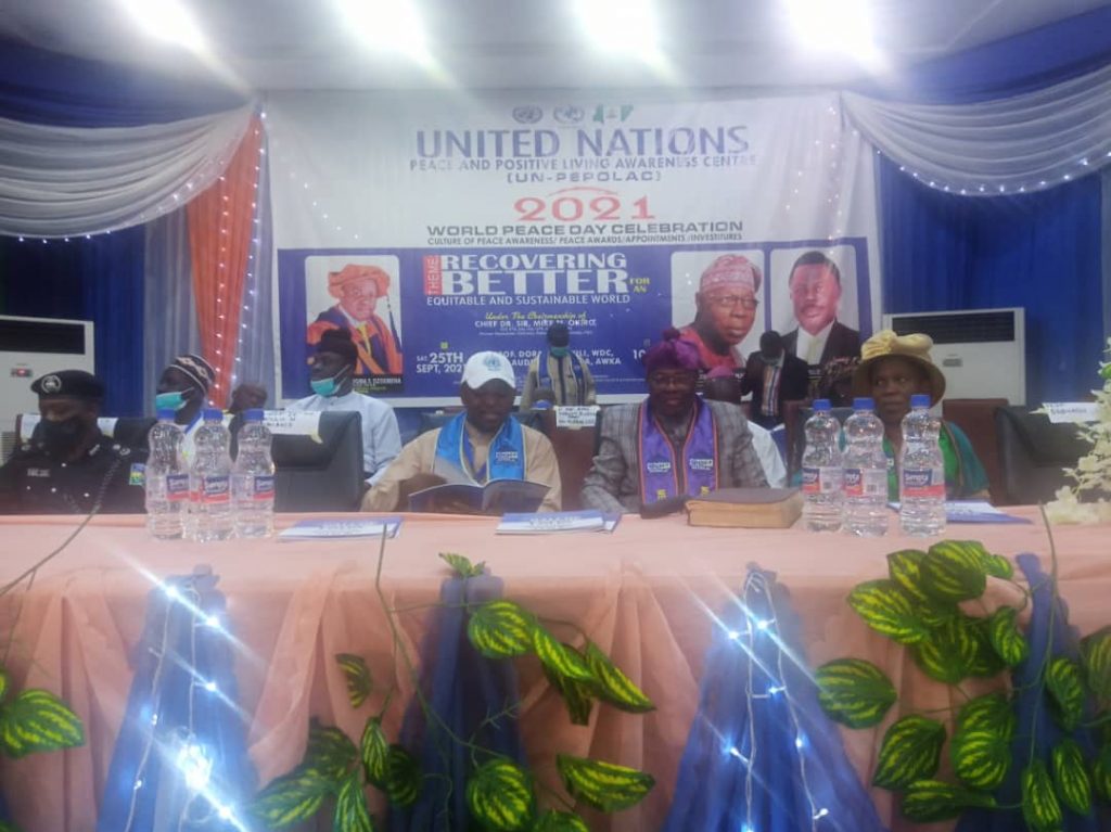 UN- PE-PEPOLAC Celebrates 2021 World Peace Day In Awka, Honours 58 Nigerians