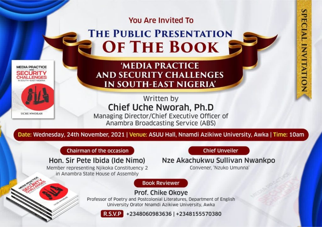 The Book Media Practice And Security Challenges In South-East Nigeria For Presentation Today In Awka