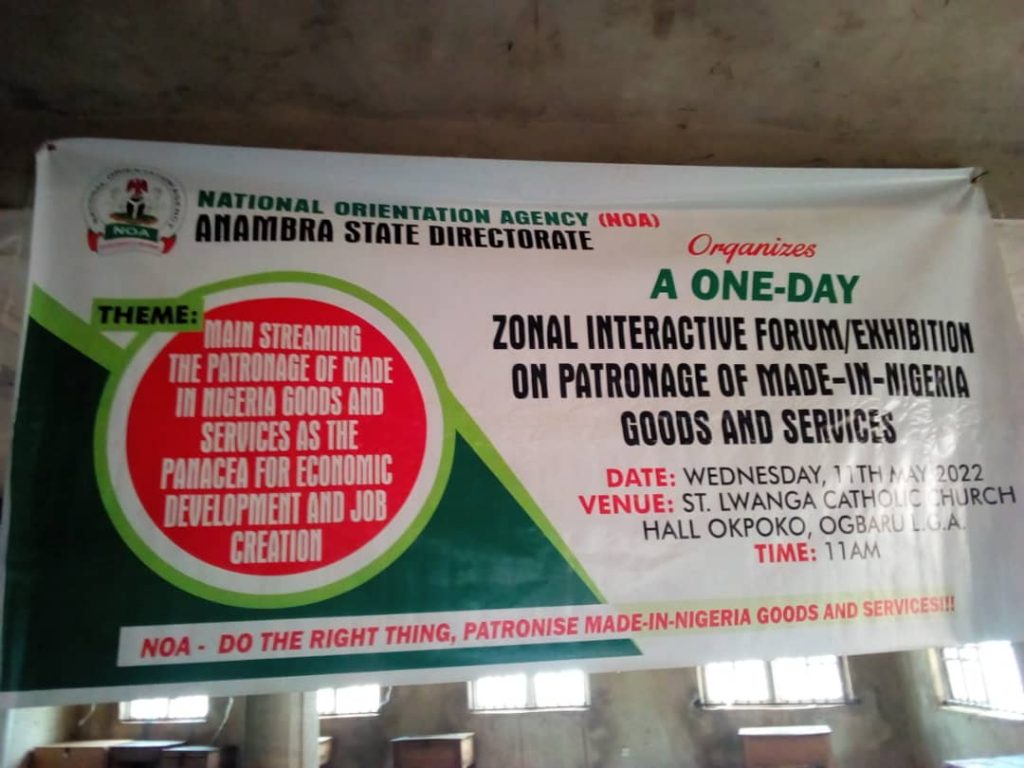 NOA Takes Sensitization Programme On Patronage of Made-in-Nigeria Goods And Services To Okpoko, Ogbaru Council Area