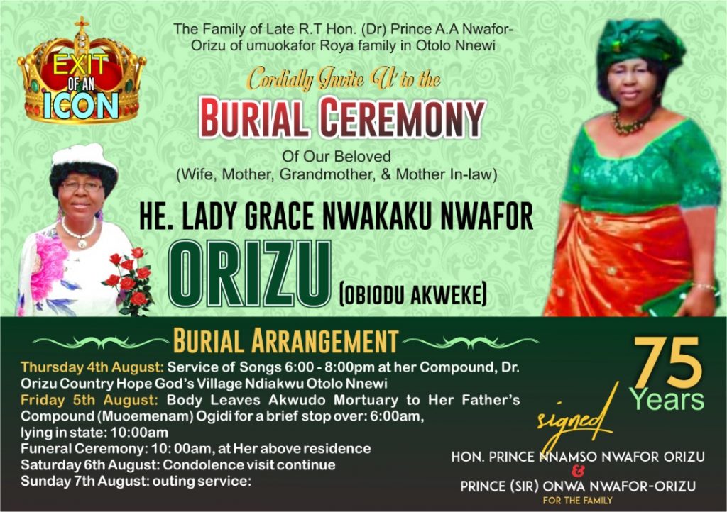 BIOGRAPHY OF LATE LADY GRACE NWAFOR ORIZU”