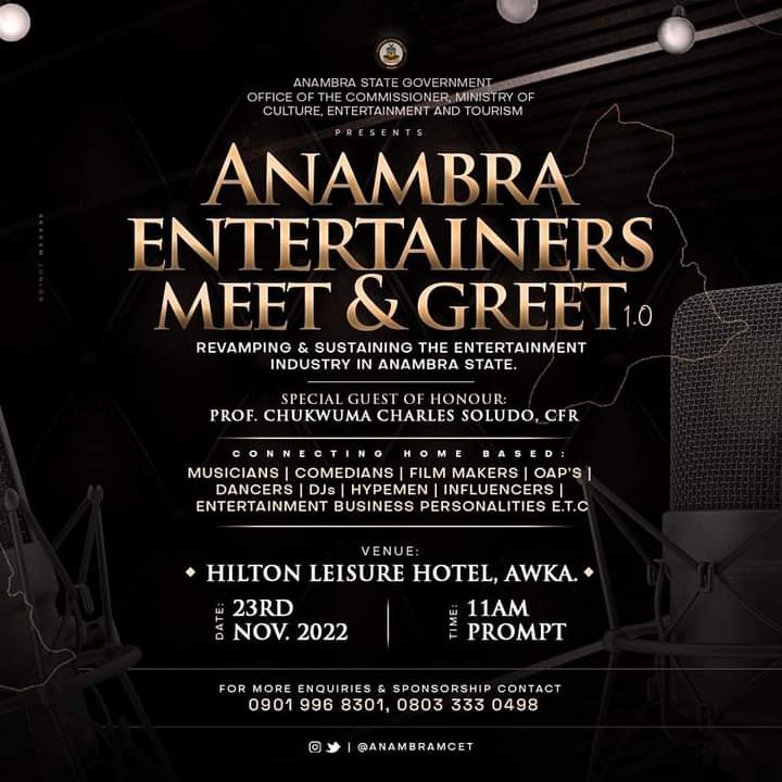 Anambra   Culture, Entertainment And Tourism Ministry Holds Interactive Session With Entertainers Tomorrow In Awka