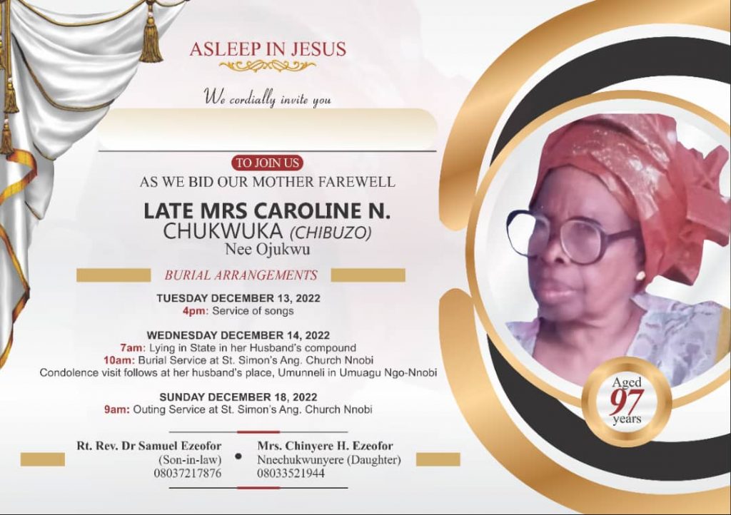 THE LIFE AND TIMES OF MRS CAROLINE NWAESHENA CHUKWUKA (NEE OJUKWU)