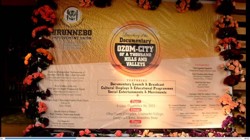 Urunnebo Improvement Union, Lagos Launches  Documentary On Ozom titled “Ozom – City of A Thousand Hills And Valley