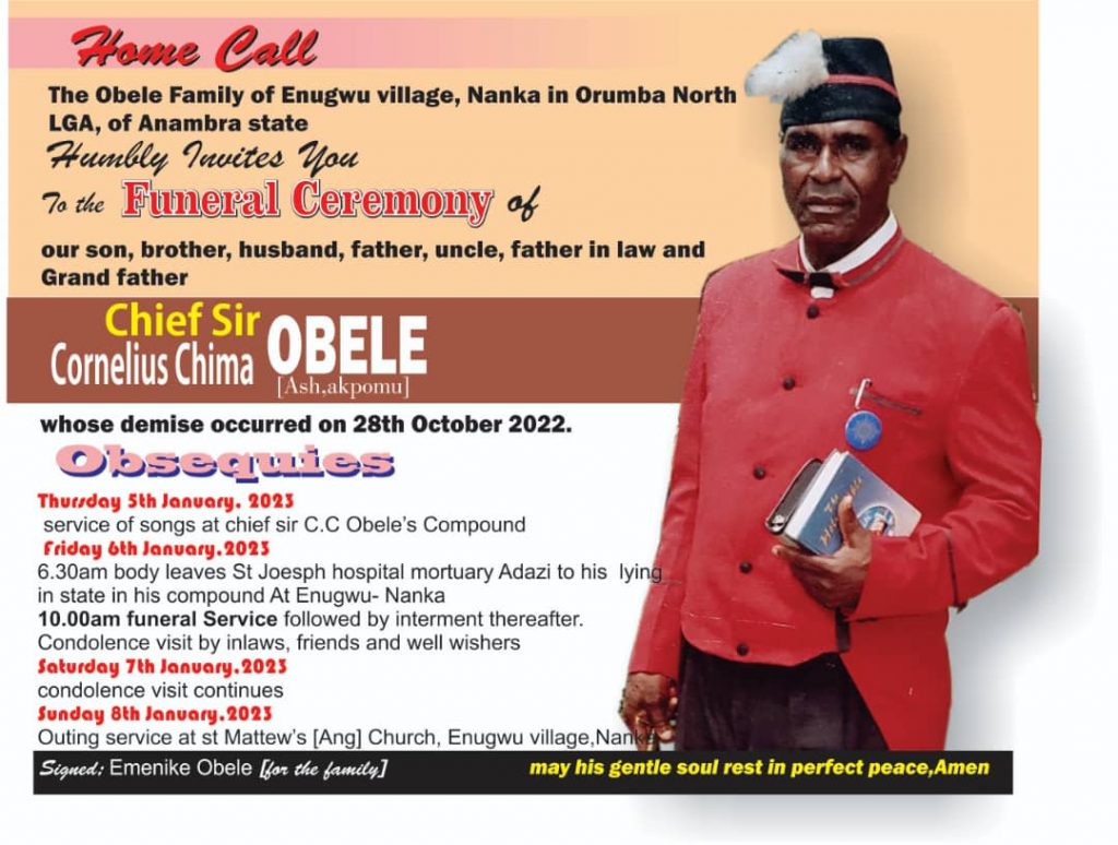 LIFE AND TIMES OF CHIEF CORNELIUS CHIMA OBELE