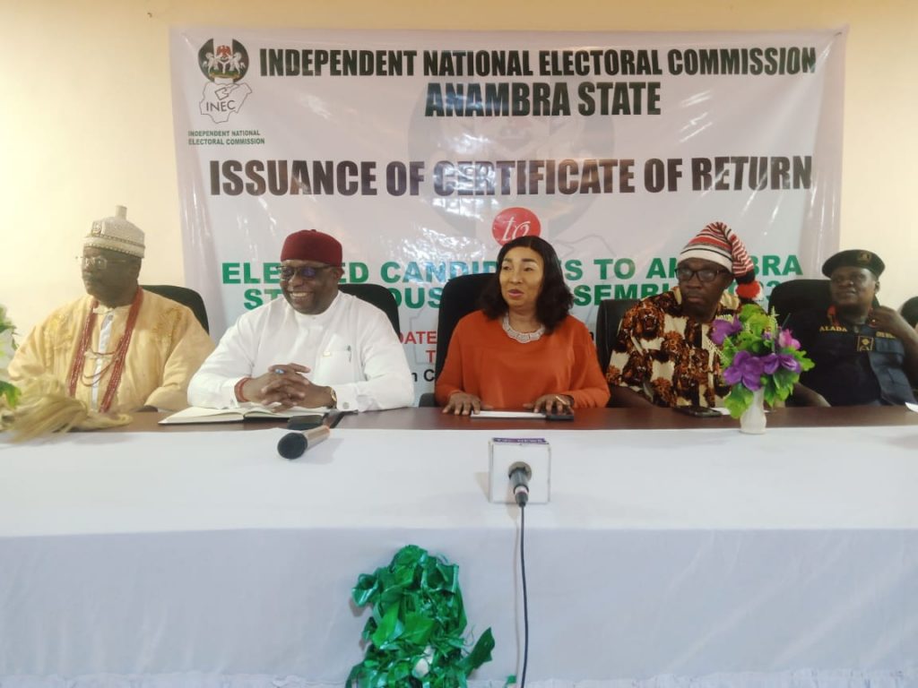 INEC  Issues Certificates Of Return To  Anambra State Assembly  Members-Elect