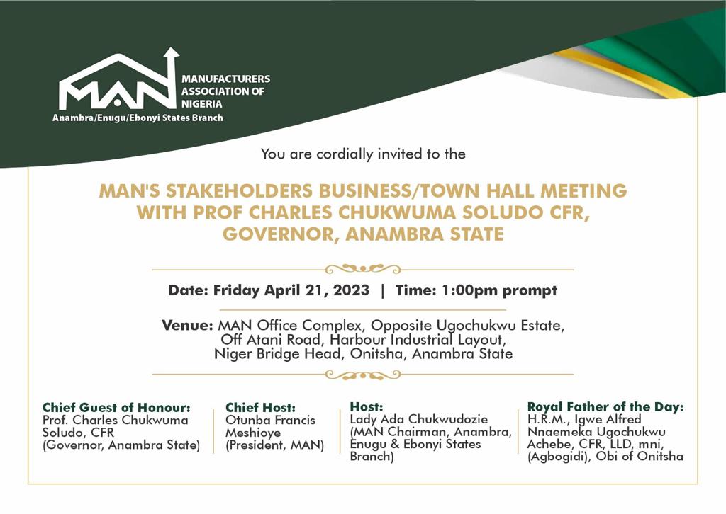 MAN Stakeholders Business, Town Hall Meeting With Soludo Holds Today In Onitsha