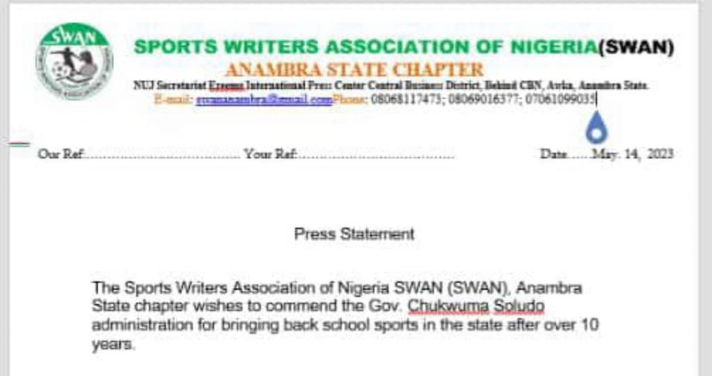 SWAN Lauds Soludo For Bringing Back Anambra State School Sports Festival