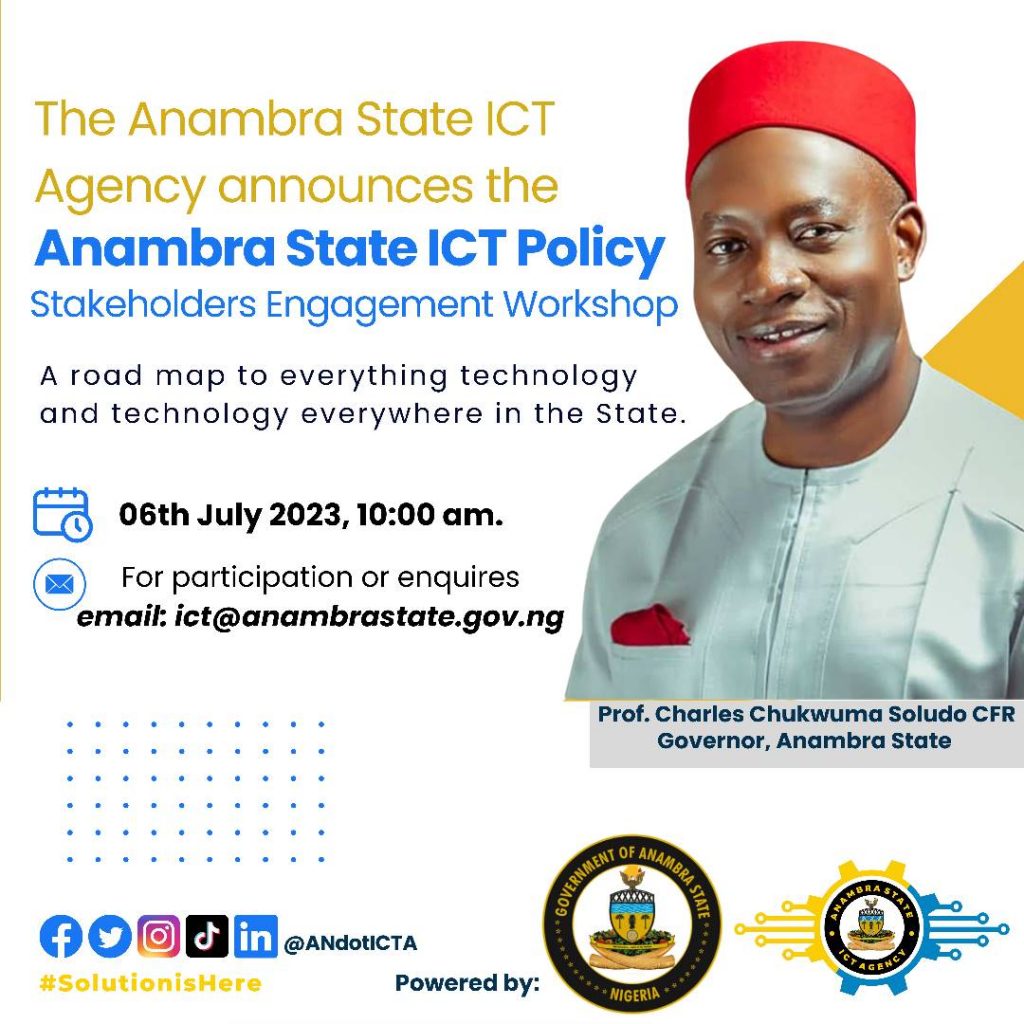 Anambra State Govt To Hold ICT Policy Stakeholders’ Engagement Workshop Next Week