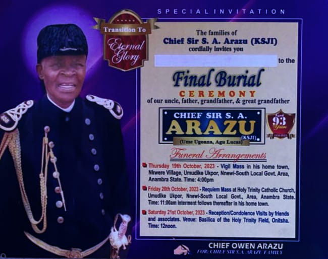 LIFE AND TIMES OF CHIEF SIR SIMEON AKACHUKWU ARAZU