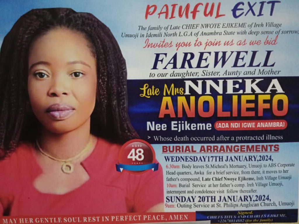 LIFE AND TIMES OF A RARE GEM, LATE MRS NNEKA AGATHA ANOLIEFO