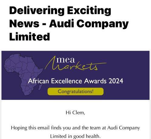 ABS  Congratulates MD/CEO Of Audi Company Limited For Excelling At  Annual African Excellence Awards