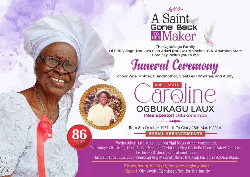 LIFE AND TIMES OF LADY CAROLINE OGBUKAGU