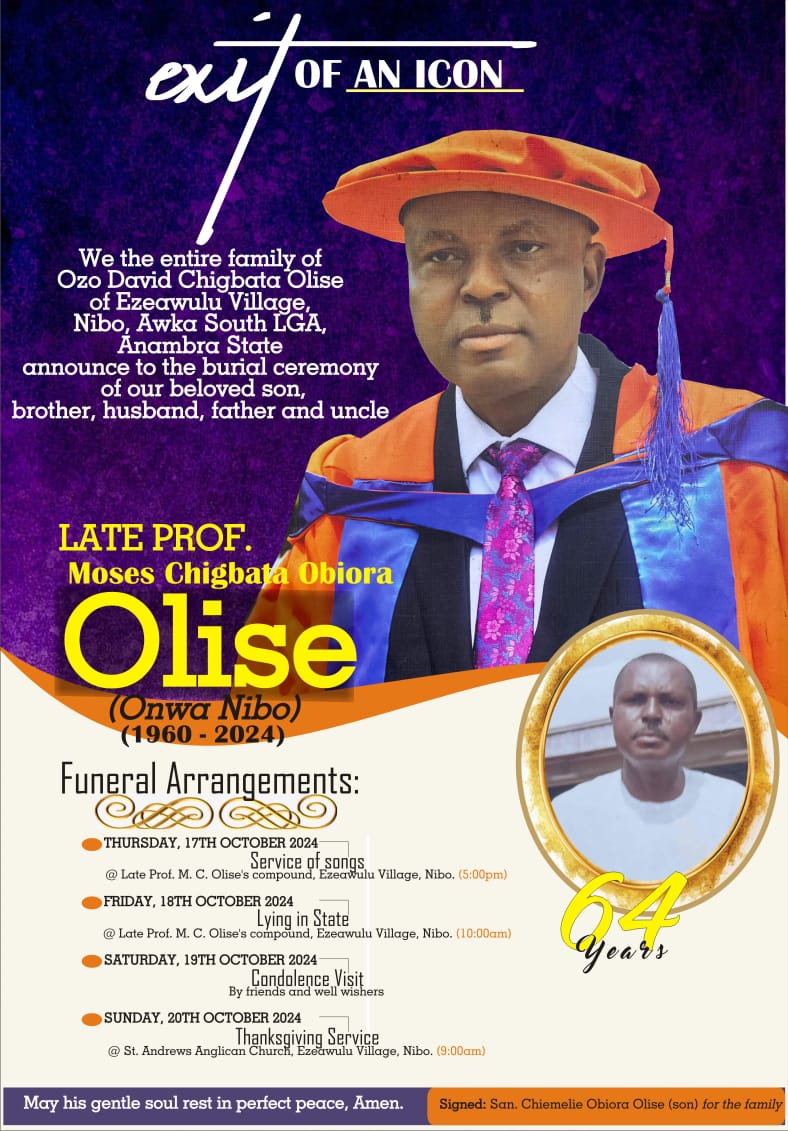 Commentary: Professor Moses Olise Goes Home