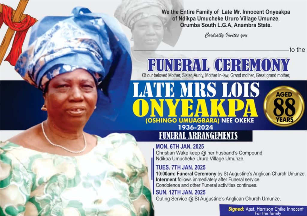 Commentary: Late Mrs Lois Onyeakpa Goes Home